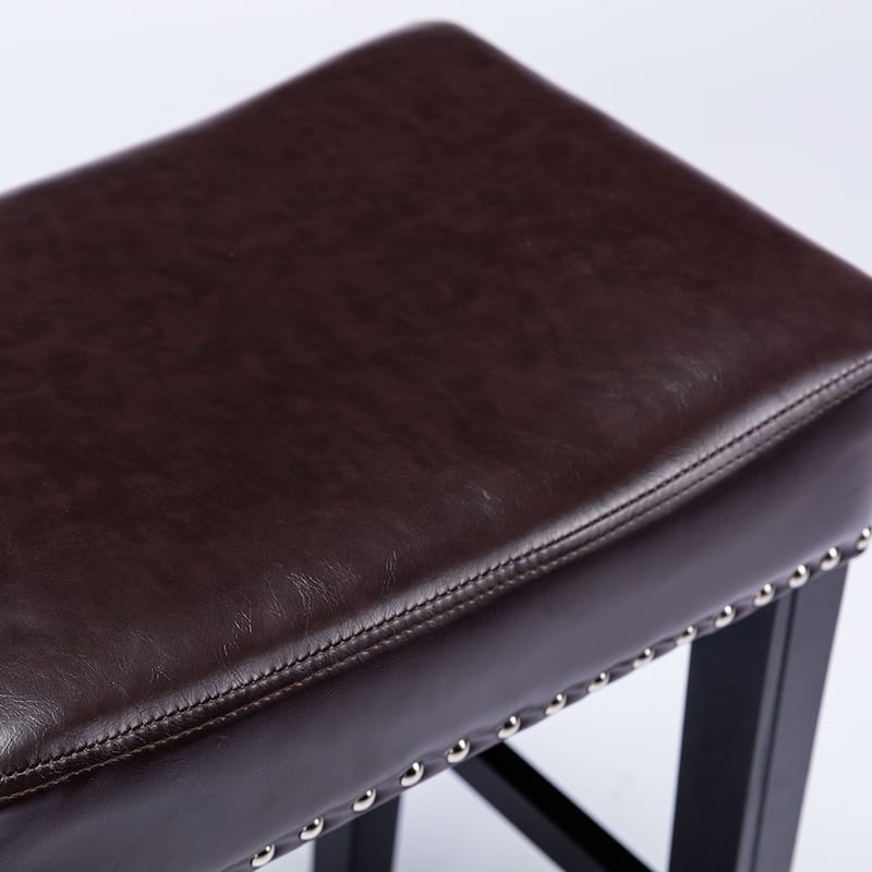 Vintage Bar Stools 29" Bar Stools for Kitchen Counter Backless Bar Stools PU Leather Wood Legs